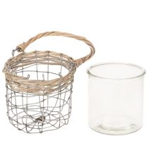 Artikel Hangende lantaarn, glas, metaal, wilgenhout, Ø14,5 cm, 2 stuks