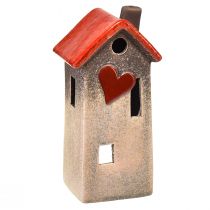 Artikel Huislantaarn van keramiek met rood dak en hartvenster - 17,5 cm 2 st
