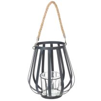Artikel Metalen lantaarn met glas, antraciet, Ø23cm, H27cm