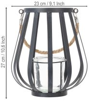 Artikel Metalen lantaarn met glas, antraciet, Ø23cm, H27cm