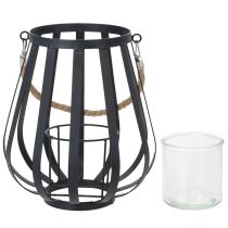 Artikel Metalen lantaarn met glas, antraciet, Ø23cm, H27cm