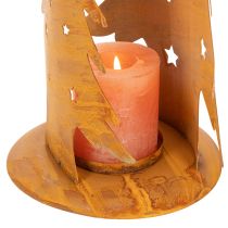 Artikel Kerstboomlantaarn, metalen decoratie met een rustieke afwerking, kersthoogte 46 cm en breedte 25,5 cm.