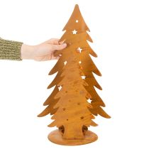 Artikel Kerstboomlantaarn, metalen decoratie met een rustieke afwerking, kersthoogte 46 cm en breedte 25,5 cm.