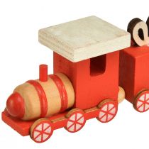 Artikel Houten trein met geschenkdozen, rood en wit, set van 2, 18x3x4,5 cm - Kerstdecoratie