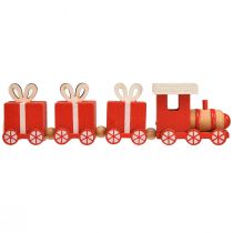 Artikel Houten trein met geschenkdozen, rood en wit, set van 2, 18x3x4,5 cm - Kerstdecoratie