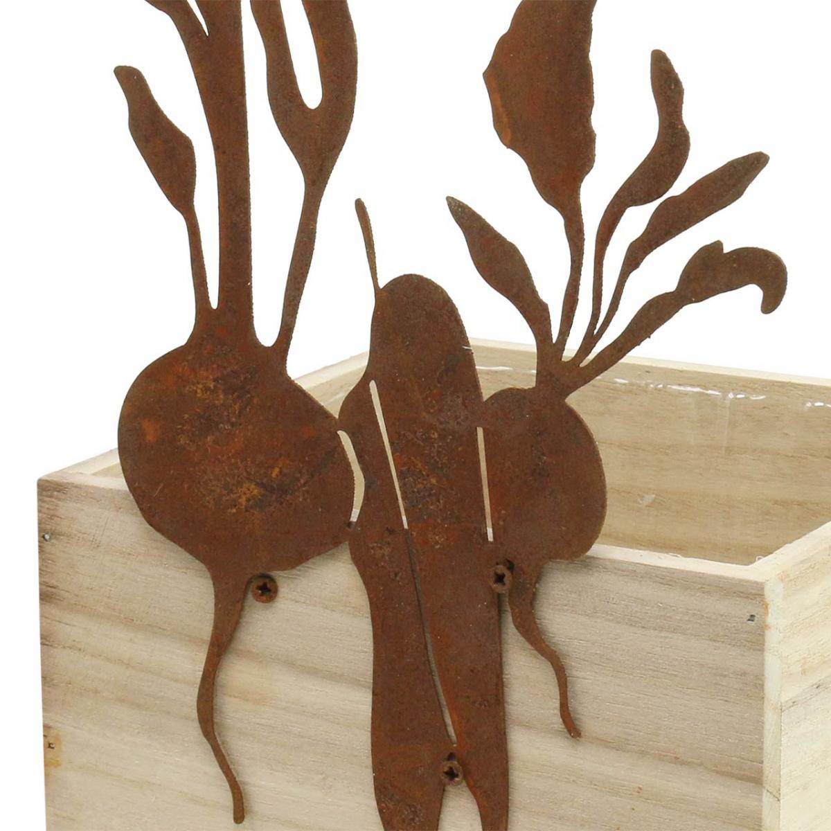 Plantenbak hout met roestdecoratie groente cachepot 17×17×12cm