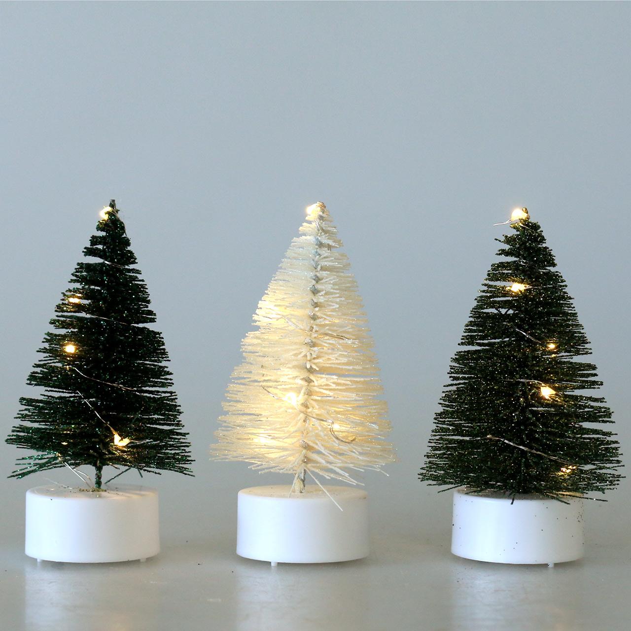 LED kerstboom groen / wit 10cm 3st