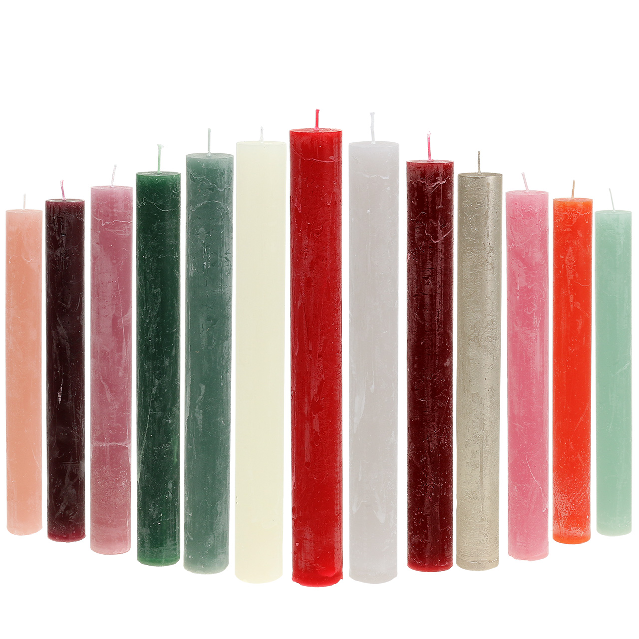Conische kaarsen gekleurd door verschillende kleuren 34mm x 240mm 4st