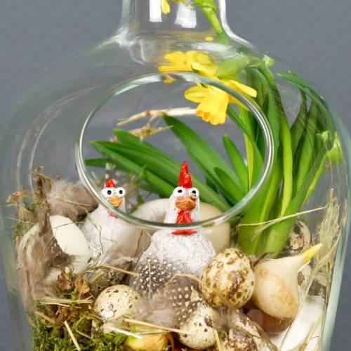 Floristik24 Kip en haan decoratiefiguren 5,5 cm - 6,5 cm 6 stks