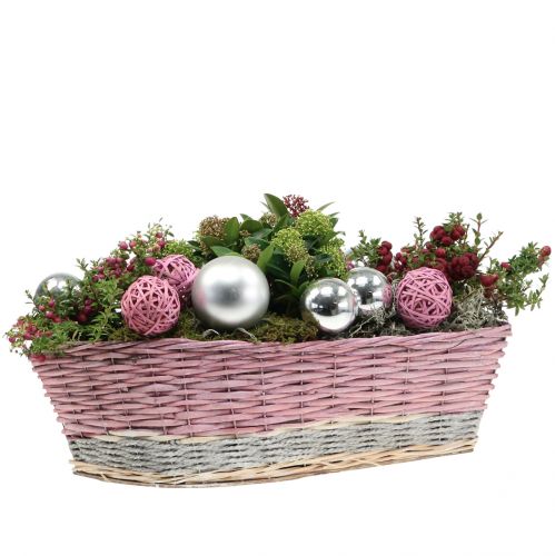 Plantenmand set van 2 golf roze, naturel