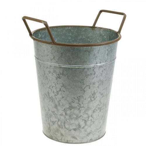 Artikel Plantenbak met handvatten, metalen plantenbak, plantenpot zilver, bruin Ø24cm H32,5cm