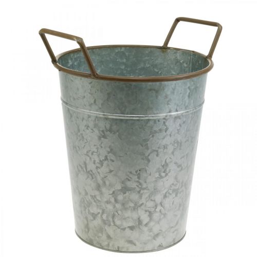 Artikel Planter met handvatten, metalen bak om te planten, bloempot zilver, bruin Ø24cm H32.5cm