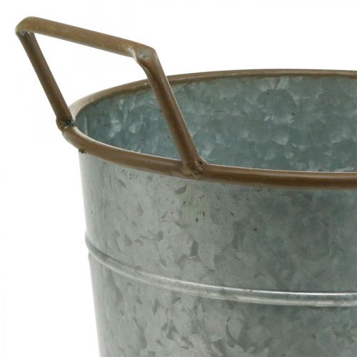 Artikel Planter met handvatten, metalen bak om te planten, bloempot zilver, bruin Ø24cm H32.5cm