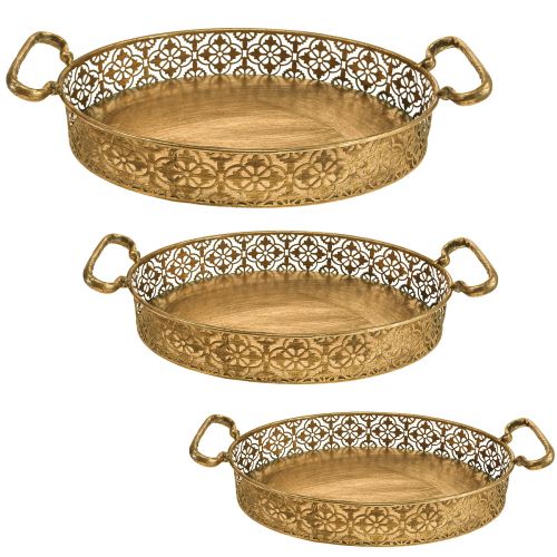 Floristik24 Decoratief dienblad ovaal goud metaal dienblad antiek look goud set van 3