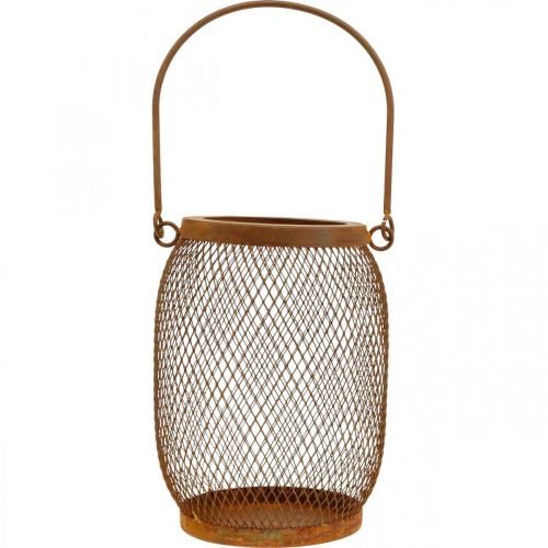 Floristik24 Decoratieve lantaarn met handvat metaal roest look Ø12,5cm H17cm