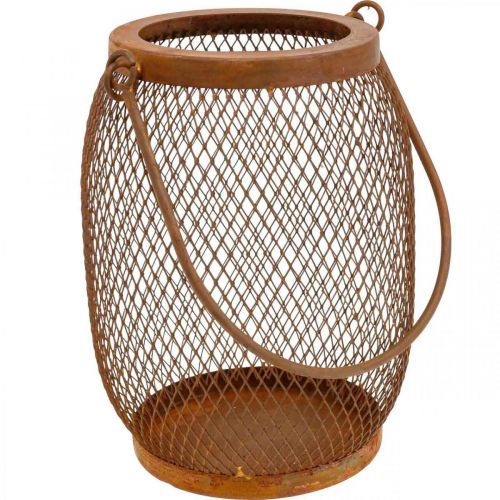 Floristik24 Decoratieve lantaarn met handvat metaal roest look Ø12,5cm H17cm