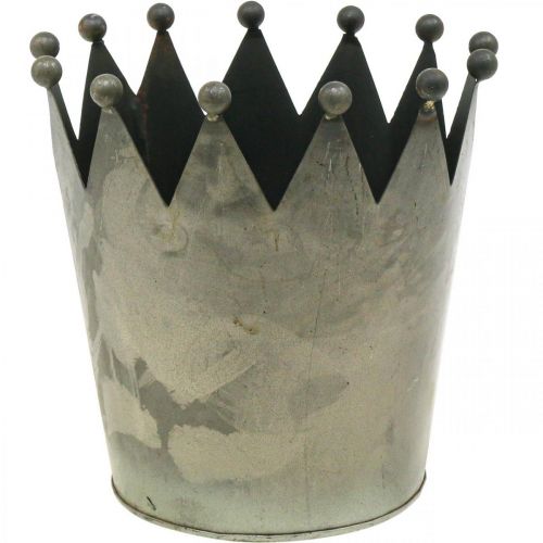 Decoratie kroon antiek look grijs metaal Ø17,5cm H17,5cm