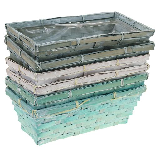 Artikel Plantenbak, gevlochten plantenmand, vierkante chipmand groen/wit 25cm 6 st
