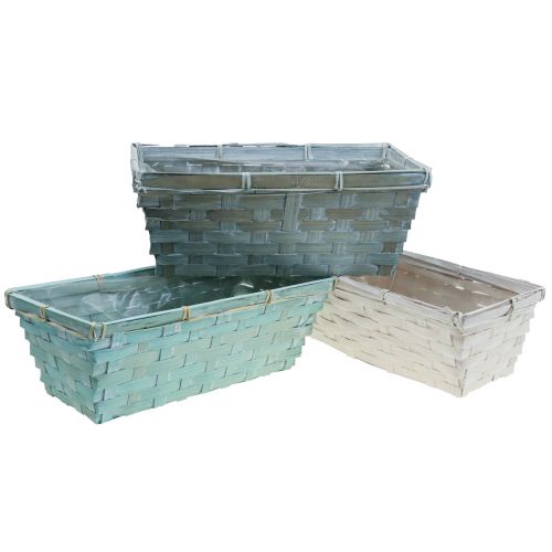 Plantenbak, gevlochten plantenmand, vierkante chipmand groen/wit 25cm 6 st