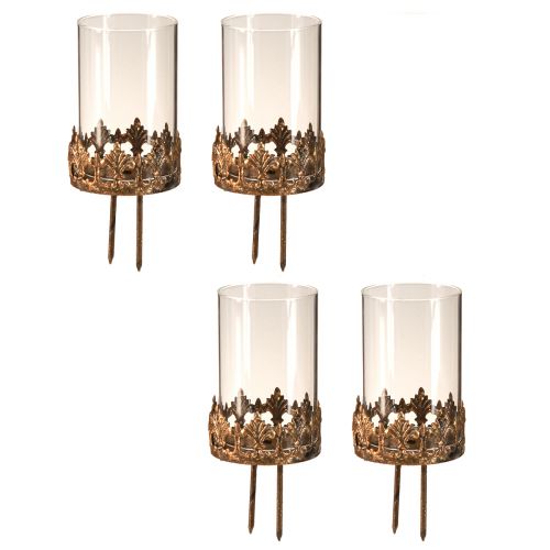 Artikel Theelichthouder met glas om in te steken antiek look goud Ø5,5cm 4 stuks
