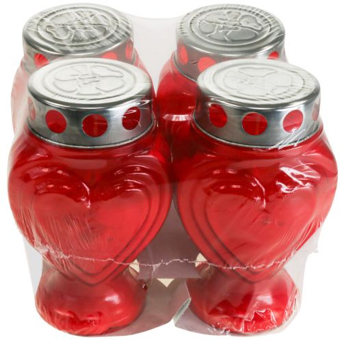 Artikel Grafkaarsen rood hart rouwlicht gedenklicht 9×8×15cm 24u 4 st.