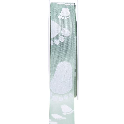 Floristik24 Cadeaulint babyvoetjes decoratie doop groen 25mm 16m