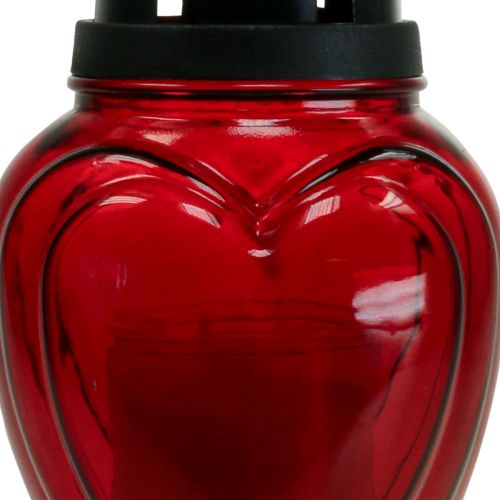 Floristik24 Graflamp glas hart graveren graflantaarn rood Ø11cm H26cm