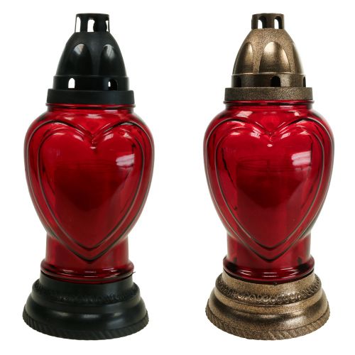 Floristik24 Graflamp glas hart graveren graflantaarn rood Ø11cm H26cm