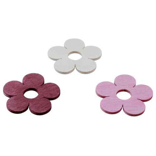 Artikel Strooidecoratie hout bloemen tafeldecoratie roze paars wit Ø4cm 72 st