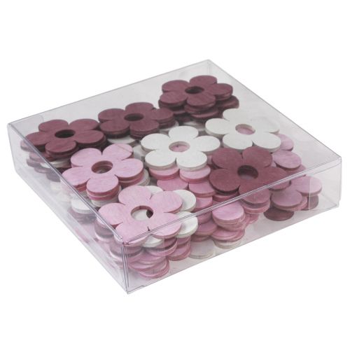 Artikel Strooidecoratie hout bloemen tafeldecoratie roze paars wit Ø4cm 72 st