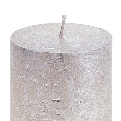 Artikel Stompkaarsen platina glanzend patroon 200mm Ø85mm 2 stuks