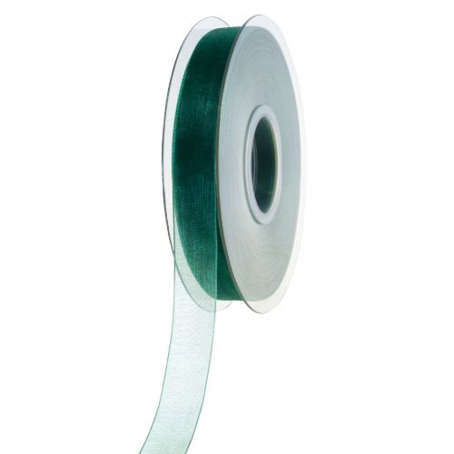Organza lint groen cadeaulint geweven rand dennengroen 15mm 50m
