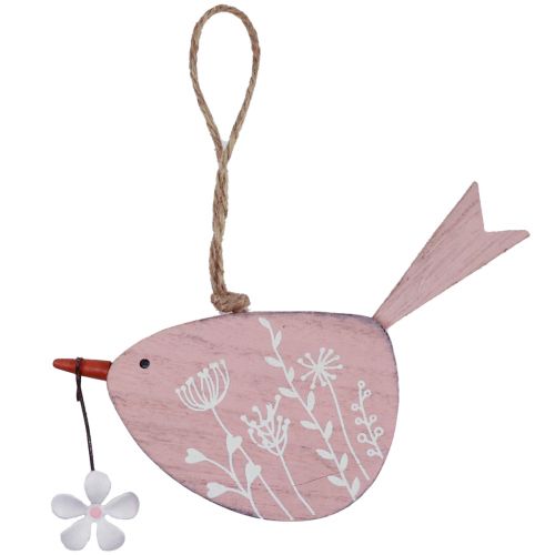 Decoratieve vogel lentedecoratie hangdecoratie hout roze 15×8,5cm