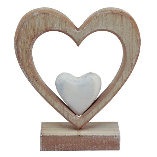 Decoratief hart houten decoratiestandaard tafeldecoratie vintage H17,5cm