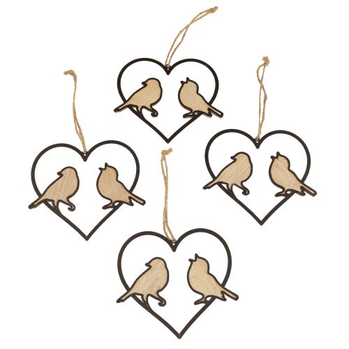 Floristik24 Hangdecoratie hart met vogels decoratie om op te hangen 12 cm 4 stuks