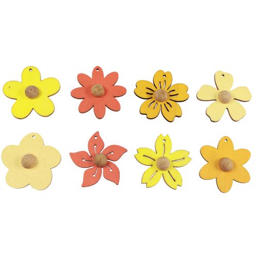 Artikel Houten bloemen hangdecoratie hout zomerdecoratie geel 4,5cm 24 st