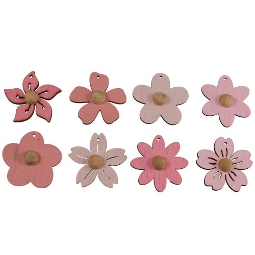 Artikel Houten bloemen hangdecoratie hout zomerdecoratie roze 4,5cm 24 st