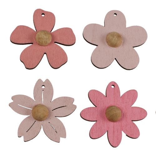 Artikel Houten bloemen hangdecoratie hout zomerdecoratie roze 4,5cm 24 st