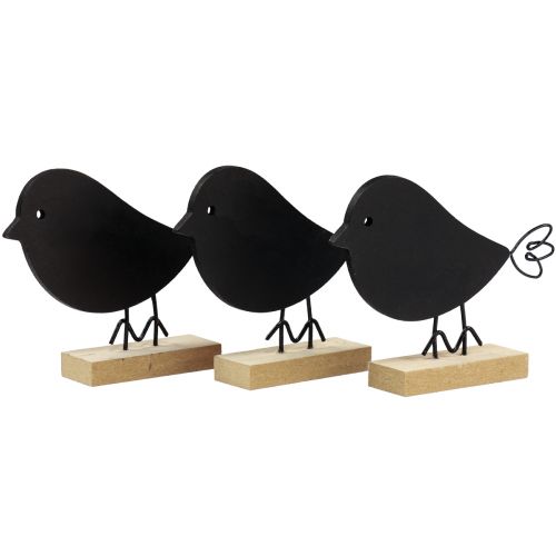 Decoratieve vogels zwarte houten vogels houten decoratie lente 13,5cm 6st