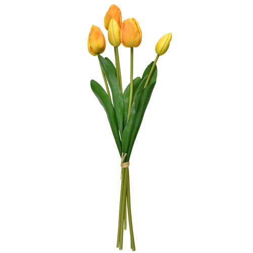 Artikel Oranje Gele Tulpen Decoratie Real Touch Kunstbloemen 49cm 5 st