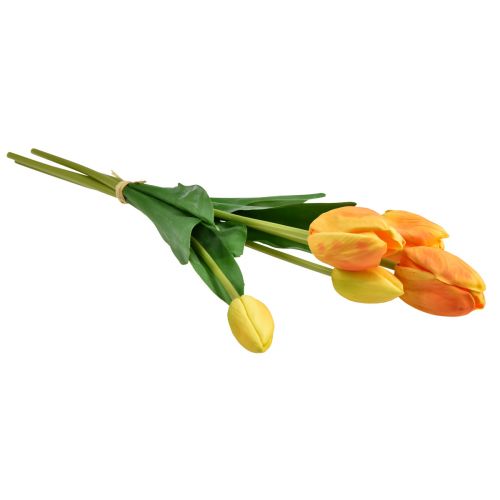 Artikel Oranje Gele Tulpen Decoratie Real Touch Kunstbloemen 49cm 5 st