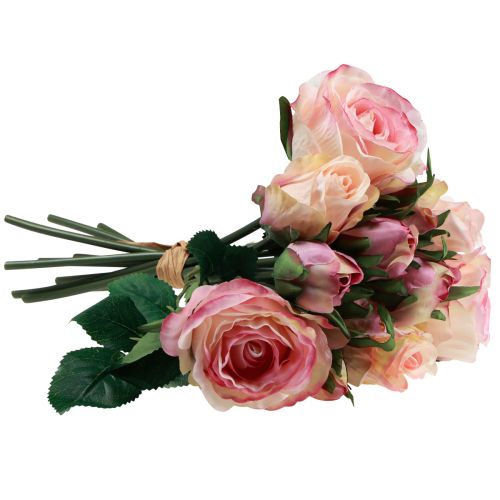 Artikel Kunstrozen roze crème kunstrozen decoratie 29cm 12 st