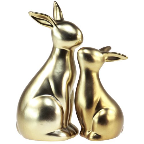 Artikel Paashaasjes keramiek goud konijntje moeder 20/13cm set van 2