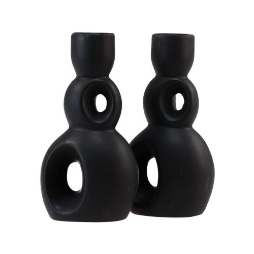 Artikel Kaarsenhouder Keramiek Kandelaar Zwart H13cm 2 Stuks