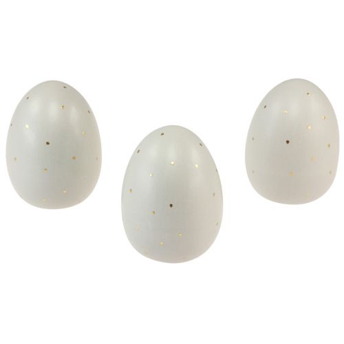 Floristik24 Paaseieren decoratie keramiek grijs goud met stippen 8,5cm 3 st