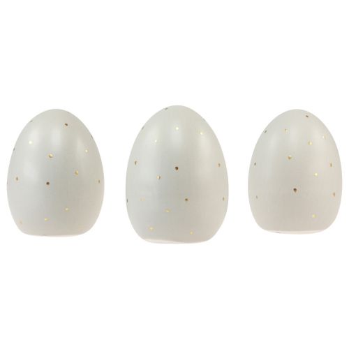 Artikel Paaseieren decoratie keramiek grijs goud met stippen 8,5cm 3 st