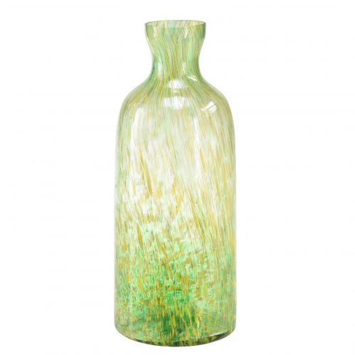Decoratieve vaas glazen bloemenvaas geel groen patroon Ø10cm H25cm