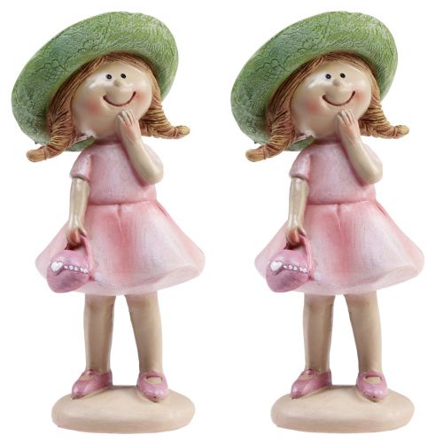 Artikel Decoratiefiguren meisje met hoed roze groen 6,5x5,5x14,5cm 2st