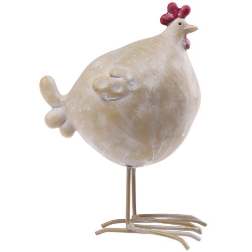 Floristik24 Decoratieve kip Paasdecoratie kippenfiguur beige rood 11×8×15,5cm