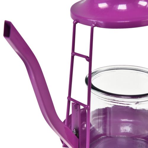 Artikel Theelichthouder glazen lantaarn theepot roze Ø13cm H22cm